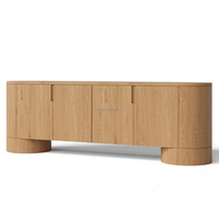 Meuble TV FERLY en chêne massif de qualité supérieure, finition moyenne avec poignées en laiton, sculptures circulaires, mobilier de maison sur mesure de luxe