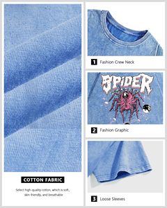 T-shirts amples imprimés délavés à l'acide, T-shirts graphiques streetwear vintage unisexe 100% coton, T-shirts oversize, vêtements d'été, hauts - Product Image 4
