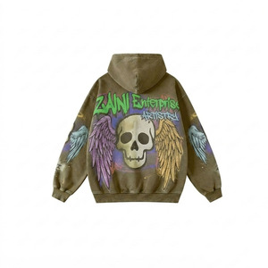 Sweat à capuche zippé en molleton doux 400 GSM de qualité supérieure, imprimé artistique vert, logo personnalisé, style pull, veste streetwear - Product Image 2