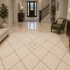 Tapis artisanal Shivani en laine de Nouvelle-Zélande, noué à la main, à poils moyens, crème, motif losanges, style berbère marocain - Product Image 2