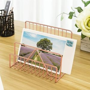 Organizador de Escritorio de Metal Cobre, Estante de Almacenamiento de Diseño Minimalista, Soporte de Oficina Independiente para Cartas y Documentos, Forma Rectangular - Product Image 5