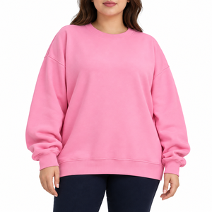 Sweat-shirt rose surdimensionné à col rond pour femme, pull décontracté en polaire à manches longues - Product Image 1