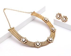 18K Matte Gold Plated Choker Necklace Set Kundan Polki Floral Vintage Statement Chain Design Jewelry Wholesale Supplier - Product Image 1