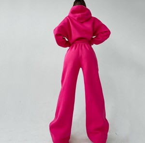 Ensemble unisexe 2 pièces en molleton : sweat à capuche et pantalon long, couleur unie, coupe ample, style streetwear, 100 % coton, écologique, respirant, avec poches - Product Image 2