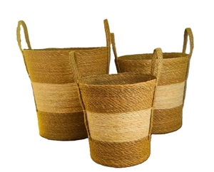 Panier de rangement artisanal en jonc de mer 100% naturel avec poignée, forme ronde, panier écologique, décoration intérieure - Product Image 1