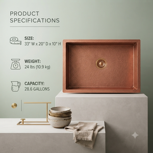 Handcrafted Hammered Copper <b>Kitchen</b> Sink Single Bowl Farmhouse <b>Apron</b> Front with Drain Flange Undermount OEM Wholesale - Product Image 5