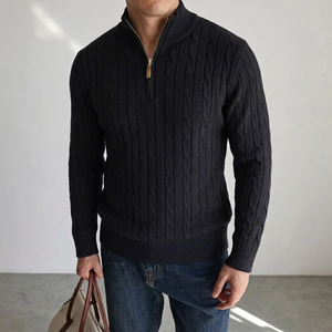Suéter de punto trenzado para hombre con media cremallera, cuello alto informal, jersey de punto, cárdigan cálido de invierno, chaqueta, abrigo para hombre - Product Image 2