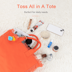 Borsa Tote in Tela con Motivo a Tinta Unita per Donna, con Manico Superiore a Nappina e Chiusura con Cerniera - per Lavoro, Viaggi, Spiaggia, Palestra e Shopping - Product Image 5