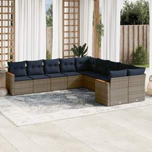 Ensemble de canapés de jardin en polyrotin gris avec coussins, 10 places, mobilier d'extérieur, style contemporain - Product Image 1