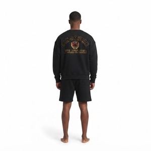 Custom 430gsm Heavyweight Cotton Crewneck Sweatshirt V-Insert Streetwear <b>Men</b> Screen Printed <b>Pullover</b> OEM Manufacturer - Product Image 2