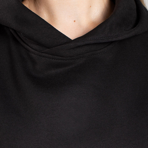 Sweat à capuche oversize noir pour femme 100 % coton 500 GSM super peigné bio-délavé pré-rétréci avec ourlet côtelé Derby, style décontracté long pour l'hiver - Product Image 2