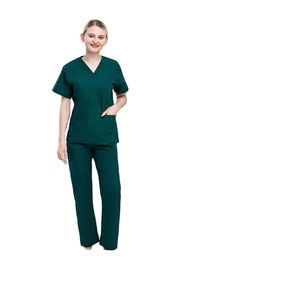 Ensemble de blouses médicales vertes à manches courtes pour femmes, col en V, pour usage médical et chirurgical - Product Image 1
