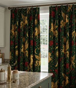 Cortina de ventana con diseño de unicornios alados y sol, de terciopelo o tela opaca, estilo Art Nouveau, decoración de fantasía celestial. - Product Image 3