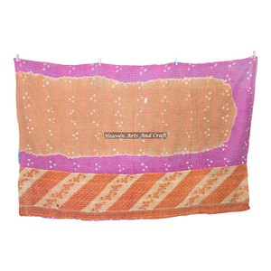 Indian Handmade Flower Floral Print Bedspread Bedding Blanket <b>Quilt</b> Indian Reversible Hand Stitched Heavy <b>Throw</b> Old Sari Blanket - Product Image 6