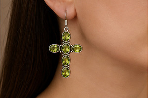 Natural Peridot Gemstone Cross <b>Earrings</b> 925 <b>Sterling</b> <b>Silver</b> Handmade <b>Dangle</b> <b>Earrings</b> Women Green Crystal Jewelry Gift - Product Image 3