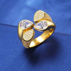 Bague ouverte en diamant plaqué or rose 18 carats, coupe poire, pavé, certifiée IGI, style statement, luxe - Product Image 3