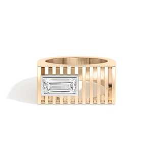 Anillo de Oro Ancho Personalizado con Diamantes Cultivados en Laboratorio de Corte Baguette de 1 CTW, Oro de 10k, 14k, 18k, Banda Arquitectónica Audaz, Fabricante de Joyería al por Mayor - Product Image 1