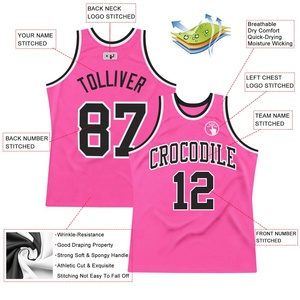 Maillot de basket-ball unisexe personnalisé en maille rose à séchage rapide, sans manches, avec impression du nom et du numéro de l'équipe - Product Image 2
