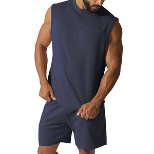 Ensemble débardeur et short vert sans manches pour homme, col rond, couleur unie, tricoté en coton et élasthanne, respirant, tenue décontractée d'été - Product Image 4