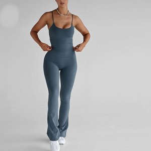 Mid Waisted <b>Flared</b> Leg Yoga <b>Leggings</b> Solid Color Seamless Stretch Knit Full Length Casual Windproof Belt Sport Wear - Product Image 4