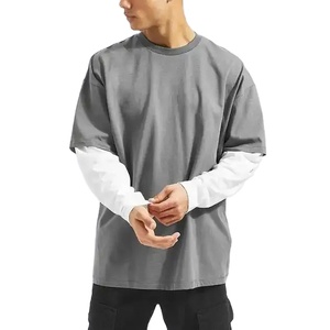 Custom Men's 100% Cotton Worsted Double-Layer Long Sleeve T-Shirt Comfortable Knitted Fabric Oversized Fit - Product Image 1