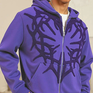 เสื้อฮู้ดซิปผู้ชายสีน้ำเงิน พิมพ์ลายตัวอักษรสีแดง สไตล์สตรีทแวร์ ทรงโอเวอร์ไซส์ ผ้าฝ้ายถัก ใส่ได้ในฤดูใบไม้ร่วง - Product Image 2