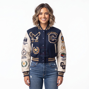Embroidery Custom patch Design Logo Varsity letterman <b>Jackets</b> Baseball <b>Jackets</b> Leather Sleeve Women's <b>Jackets</b> <b>Lady</b> <b>Crop</b> <b>Jackets</b> - Product Image 3