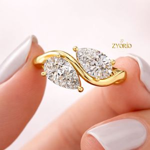 Luxury Pear Cut Toi Et Moi <b>Ring</b> 925 Sterling Silver Lab Grown Diamond <b>Open</b> Wrap Engagement <b>Ring</b> for Women - Product Image 1