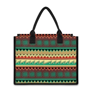 Bolsos de Lona para Mujer, Bolsa de Compras de Lona y Algodón, Bolso Personalizado con Diseño Geométrico Retro - Product Image 1