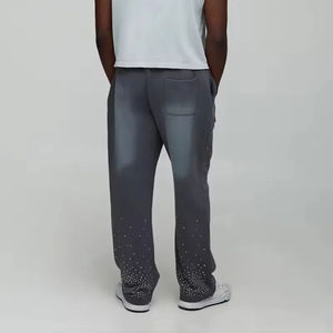 กางเกงสเวตแพนท์สตรีทแวร์แบบสั่งทำประดับเพชรเทียมทรงโอเวอร์ไซส์สไตล์วินเทจผ้าเฟรนช์เทอร์รี่เนื้อหนักฟอกสีแบบแอซิดวอชทรงขาตรงหลวม - Product Image 3