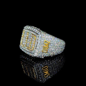 Round Brilliant Cut Moissanite Diamond Two Tone Engagement <b>Ring</b> for Men's 925 Sterling <b>Silver</b> Iced Out Hip Hop <b>Statement</b> Jewelry - Product Image 3