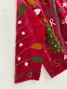Designer <b>Christmas</b> Velvet <b>Jacket</b> Santa Claus Embroidery Winter Party Wear Boutique Fashion Outerwear - Product Image 3
