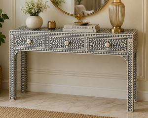 Decorative Bone Inlay <b>Console</b> <b>Table</b> with 3 Drawers Floral Pattern Entryway <b>Desk</b> Luxury Hallway Accent Furniture for Living room - Product Image 2