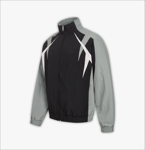 Ensemble de survêtement pour homme, noir et gris, blocs de couleur, fermeture éclair intégrale, col montant, respirant, pantalon de jogging en polyester, poches latérales, pour l'automne - Product Image 3