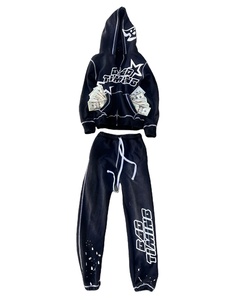Ropa de calle personalizada para hombre, de algodón desteñidos al sol y pantalones de chándal Sudadera con capucha, chándal de talla grande lavado con ácido con serigrafía - Product Image 4