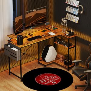 Escritorio de esquina de computadora de escritorio marrón rústico en forma de L reversible de 58 \ "con soporte de monitor, tomas de corriente y luces LED - Product Image 2