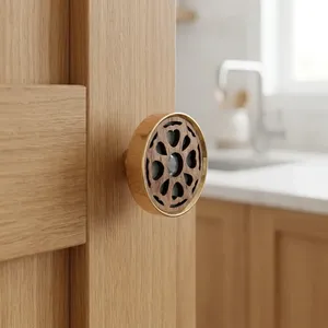 Moderner Runder Messing- und Holz-Möbelknopf mit Langlebiger Rostschutz-Beschichtung für Küchenmöbel - Product Image 2