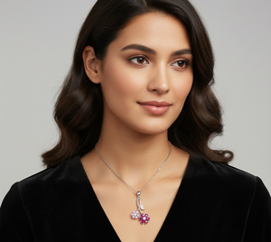 Collier romantique pour femme Tanya Gems Jewellery TG3001P en argent 925 plaqué rhodium avec pendentif floral et pierres de cristal rose, 16 pouces - Product Image 4