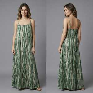 Robe longue décontractée pour femme, style bohème, imprimé floral, en soie, viscose et polyester, coupe ample, bretelles spaghetti, ajustement régulier - Product Image 2