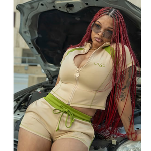 2026 Women's Summer Color-blocked Short-sleeve Shirt and Shorts <b>Set</b> Women's Clothing - Product Image 4