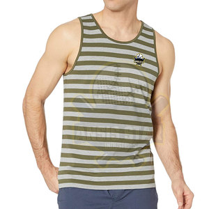 Men Striped O-Neck Knitted Tank Top Casual Style Embroidery Logo Front Sleeveless <b>Vest</b> Green Gray - Product Image 1