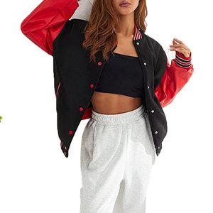 Chaqueta Bomber Varsity de Alta Calidad al por Mayor para Mujer, Abrigo de Invierno con Mangas de Cuero, Chaqueta Bomber Varsity Bordada OEM - Product Image 6