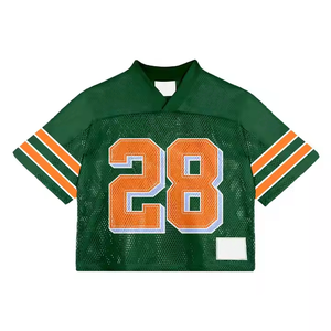 Maillot de football américain personnalisé pour homme en maille, coupe oversize, 100 % polyester, uni, rétro, à manches courtes, col en V, été - Product Image 1