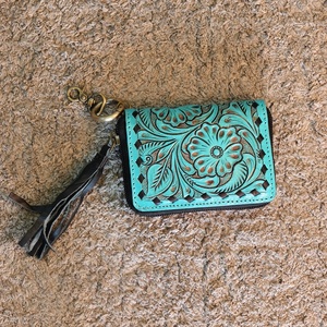 Hand Tooling 100% Genuine Leather Luxury Vintage Florals Carved Zipper <b>RFID</b> <b>Blocking</b> Waterproof Mini Card Holder <b>Wallets</b> For Men - Product Image 1