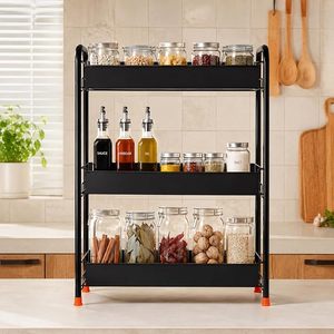 Estante de Especias de Metal Negro de 3 Niveles, Organizador de Almacenamiento para Encimera de Cocina - Product Image 4