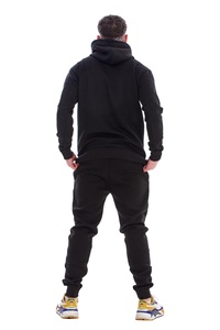 <b>Men's</b> Black Hooded Printed Fleece Tracksuit Set Casual Full Sleeve Solid Color Sweatshirt <b>Pants</b> Side Pockets Regular Fit Winter - Product Image 5