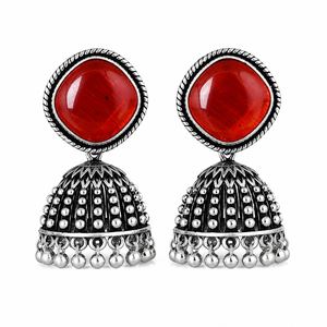 Wholesale Oxidized Silver <b>Red</b> Cat Eye Stone Jhumka <b>Earrings</b> Handmade Tribal Dome <b>Earrings</b> Ethnic Boho Jewelry Supplier - Product Image 1