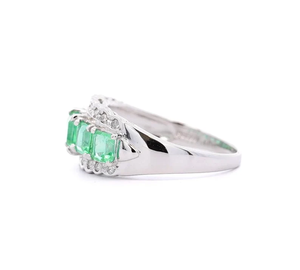 <b>Emerald</b> Cut Gemstone <b>Ring</b> Rhodium Plated 925 Silver Vintage Style Pave Setting Women's Engagement <b>Ring</b> May Birthstone - Product Image 2