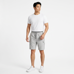 Men's Light Gray <b>Shorts</b> Mid Waist Drawstring Quick Dry Knitted Bermuda Style Casual <b>Pants</b> With Side Pockets - Product Image 2