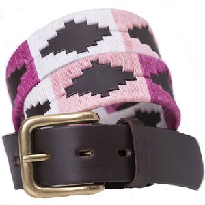 Ceinture en cuir de vachette de luxe style polo décontracté, motif floral, boucle en alliage, 35 mm, sangle en coton brodée, Divine International - Product Image 2